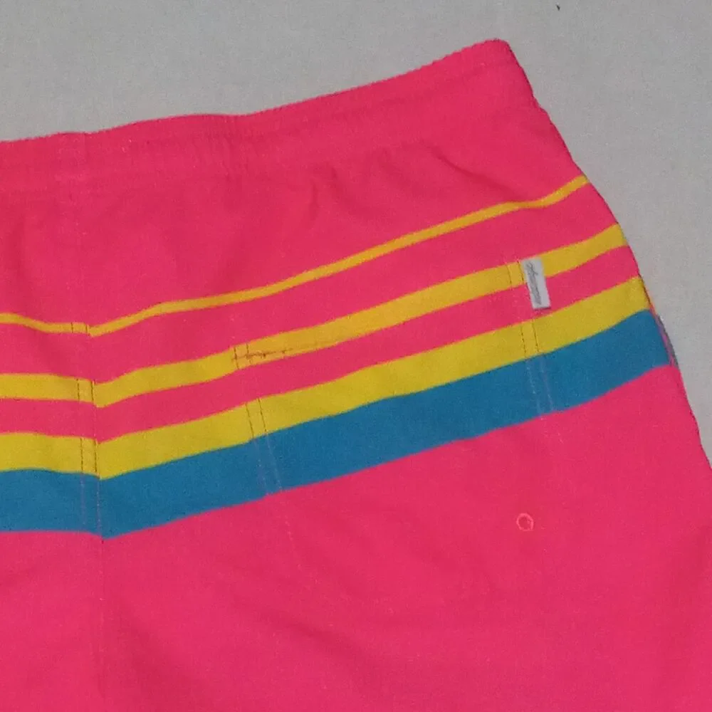 Maamgic Neon Striped Swim Trunks-Size XL-Drawstring-Elastic Waist-Mesh Brief-